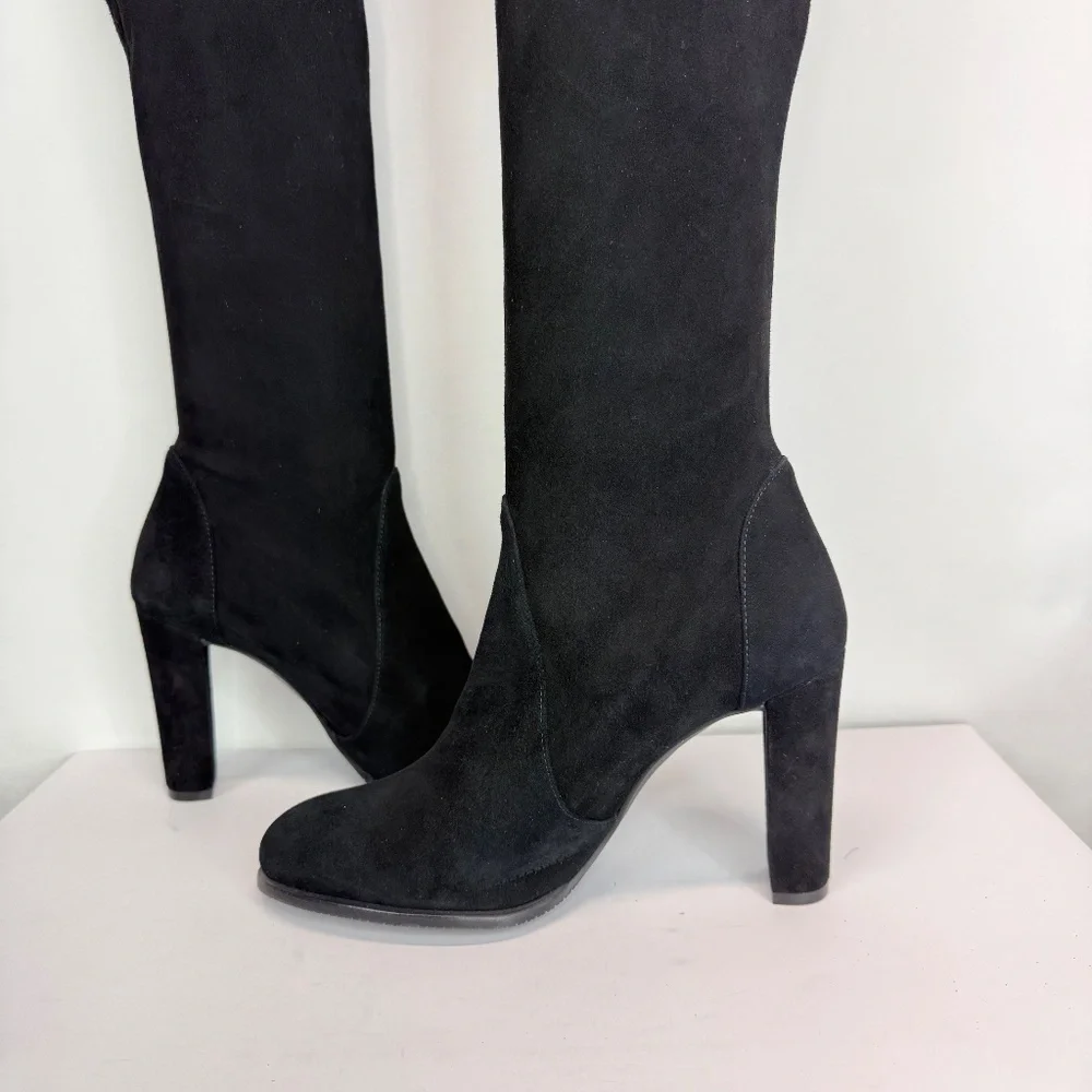 New Stuart Weitzman Highland Over The Knee Boot Black Suede Sz 9